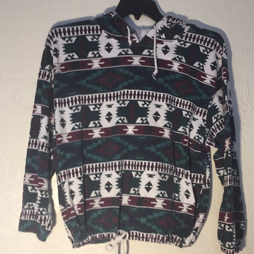 90s Green & Maroon Tribal Light Pull Over Hoodie